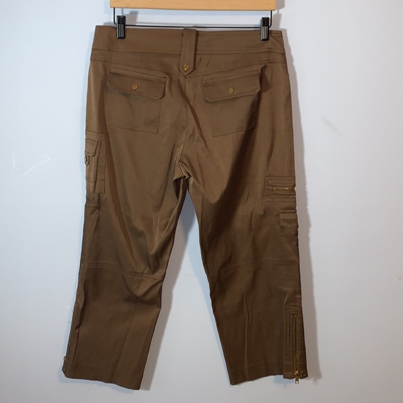 Caché size 10 brown cargo capris satin canvas brass hardware vintage Y2k - Picture 2 of 10